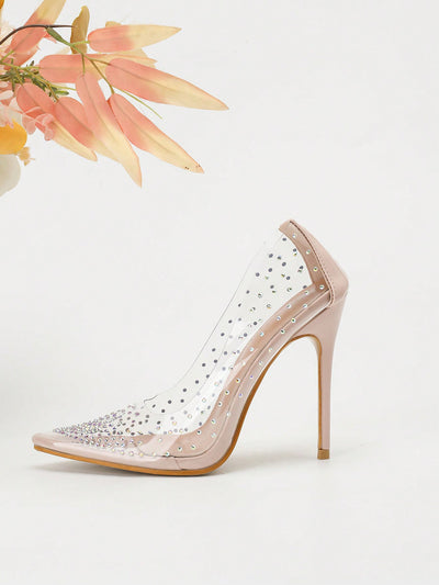 Radiant Rhinestone-Embellished Pointed Toe High Heel Pumps - Dazzling Stilettos for Any Occasion