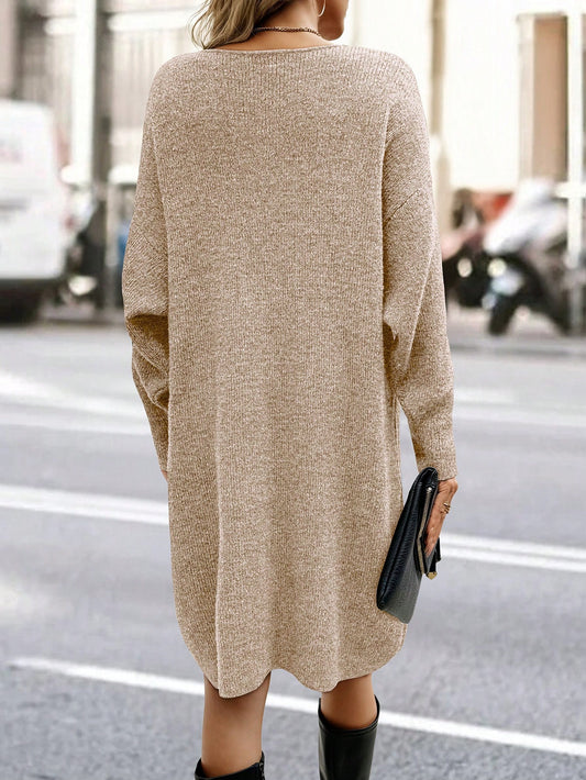 Elegant V-Neck Casual Sweater Dress for Effortless Style