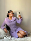 Chic Purple Long-Sleeve Faux Fur Patchwork Dress for Winter