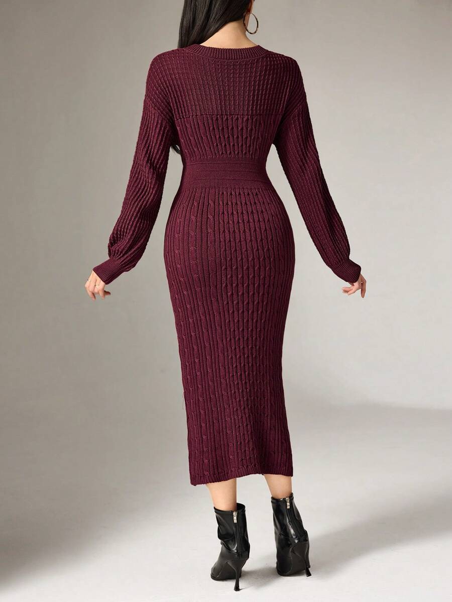 Elevate Your Autumn Wardrobe with Our Chic V-Neck Drop Shoulder Sweater Dress!

Embrace the cozy sophistication of the season in a dress that perfectly blends effortless comfort with a high-fashion, tailored edge. This stunning knitted masterpiece is designed for the modern woman who seeks a polished yet relaxed silhouette for those crisp fall days and elegant evenings.

Flattering Deep V-Neckline: The sleek V-neck design elegantly elongates the neck and frame, offering a sophisticated canvas for your favor