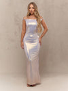 Radiant Elegance: Off-Shoulder Metallic Bodycon Maxi Dress