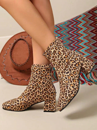 Chic Leopard Print Martin Boots with Rough Heels – Stylish Autumn Footwear for Every Occasion