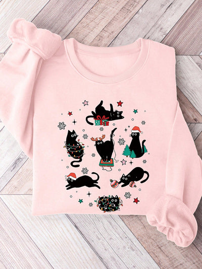 Cozy Casual Christmas Print Fleece-Lined Sweatshirt for Women