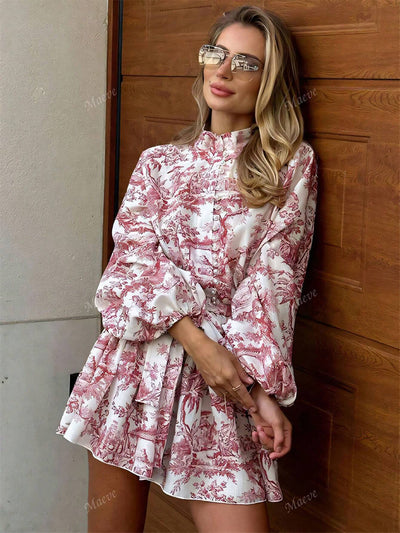 Chic & Effortless: Fashionable Long Sleeve Tie-Waist Dress with Unique Prints