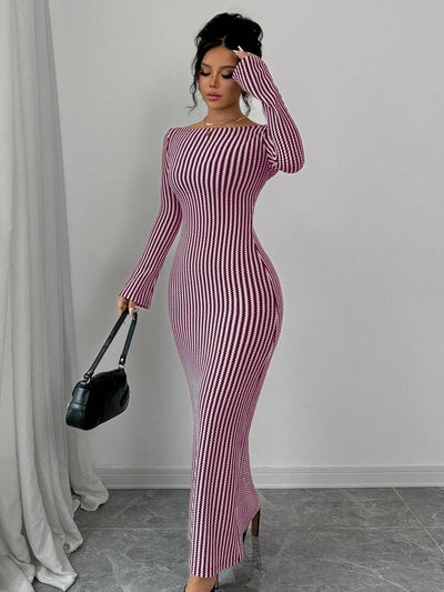 Chic Striped Backless Dress - Casual Elegance for Any Occasion