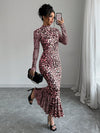 Elegant Leopard Print Mermaid Dress - Perfect for Autumn & Winter