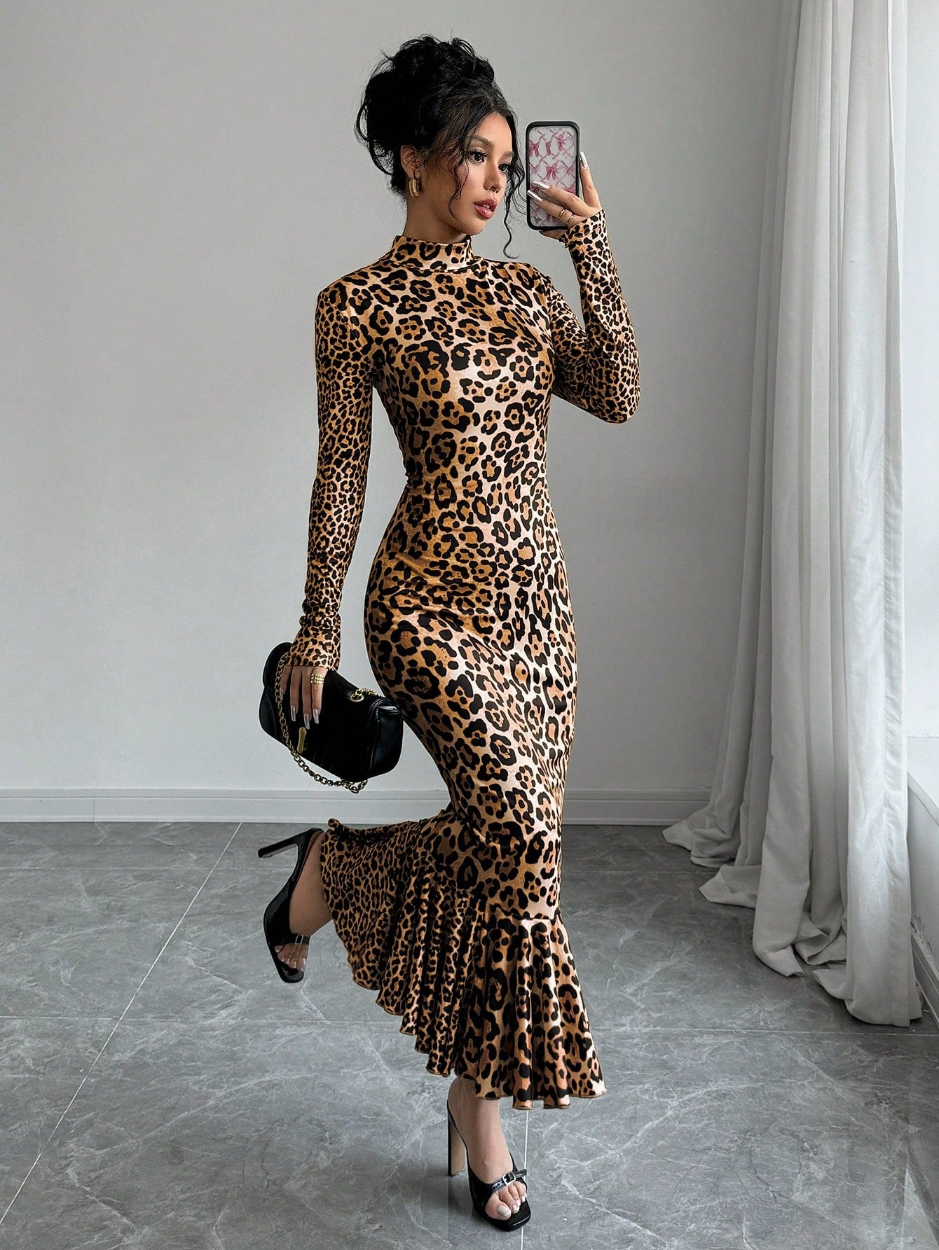 leopard print mermaid dress WEDTREND Women Khaki Prom with Slit Sparkly Sequins Spaghetti Straps Long Corset Evening Dress, Brown Leopard / US24W hugging mermaid silhouette. 1JINN STUDIO Leopard Print Mesh