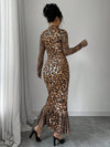 Elegant Leopard Print Mermaid Dress - Perfect for Autumn & Winter