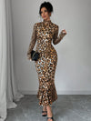 Elegant Leopard Print Mermaid Dress - Perfect for Autumn & Winter