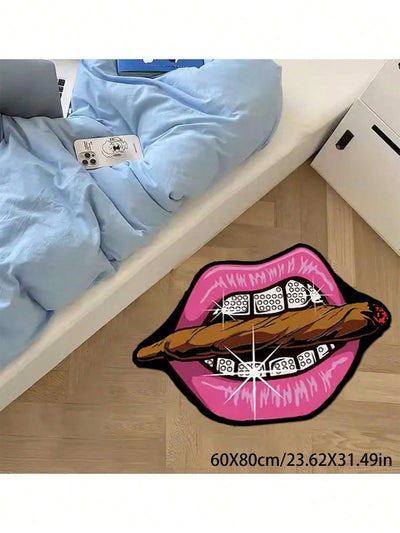 Chic Pink Lips Diamond Tobacco Carpet - Punk Style Decor for Any Room