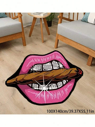 Chic Pink Lips Diamond Tobacco Carpet - Punk Style Decor for Any Room