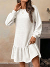 Chic Ruffle-Trim Casual Dress with Round Neck for Effortless Style