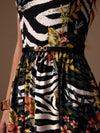 Chic Jungle Vibes: Zebra and Leopard Print Flare Hem Tube Dress with Belt