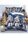 Cozy 3-Piece Pink Snowman Duvet Cover Set – Soft Cartoon Digital Print Bedding for a Charming Bedroom