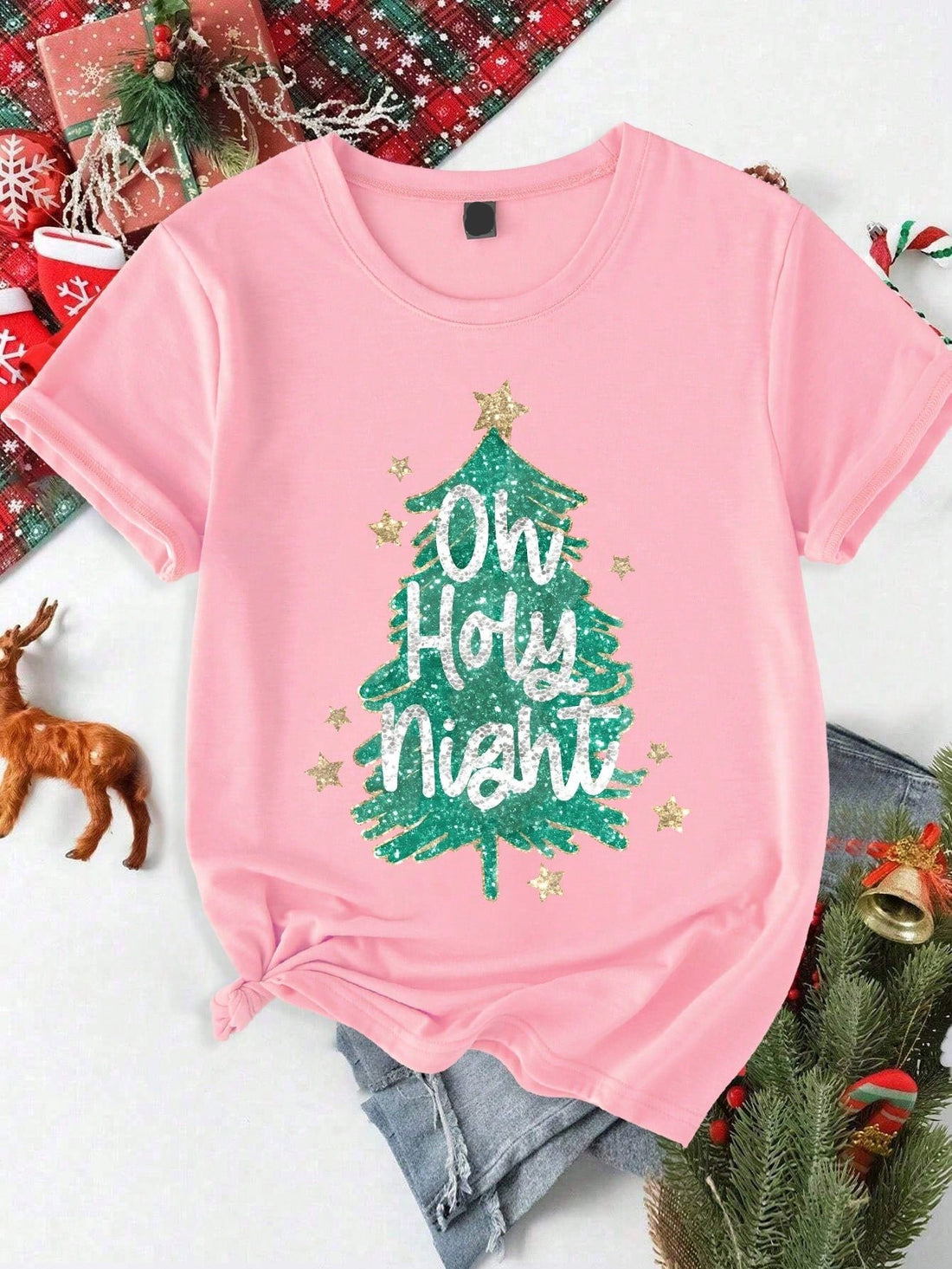 Be the life of the party with Festive Sparkle: Women's Sequin Christmas Tree Slogan T-Shirt! The sparkling sequin Christmas tree and festive slogan will bring joy and cheer to any holiday gathering. Made for comfort and style, this shirt is perfect for the festive season.