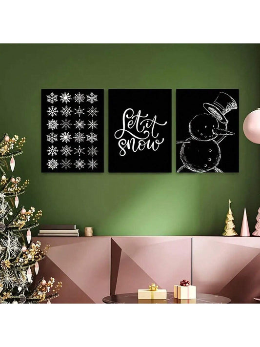 Vintage Christmas Charm: 3-Piece Canvas Wall Art Set for Festive Home Decor