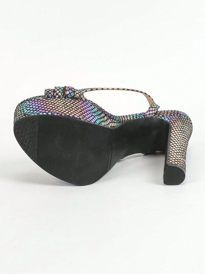 Vibrant Snake Skin Platform Sandals for Halloween - Strappy High Heel Design