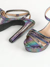 Vibrant Snake Skin Platform Sandals for Halloween - Strappy High Heel Design