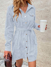 Chic Flap Detail Belted Corduroy Shirt Dress – Effortless Style & Comfort