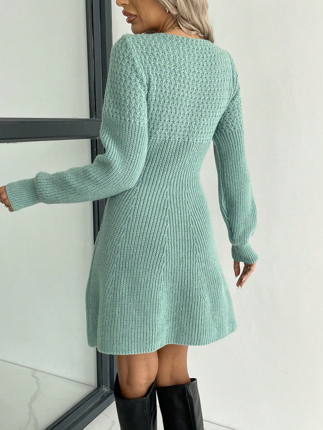 Effortlessly transition into autumn/winter style with our Chic Minimalist Knitted Sweater Dress. Stay cozy with its knitted material while looking chic and stylish. Perfect for any occasion, our dress combines minimalism with comfort for a truly effortless look.