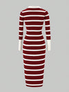 Chic Striped Midi Dress with Lapel Collar & Long Sleeves