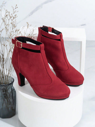 Chic & Stylish High-Heeled Waterproof Ankle Boots with Rear Zipper Closure