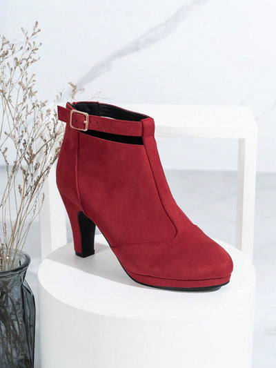 Chic & Stylish High-Heeled Waterproof Ankle Boots with Rear Zipper Closure