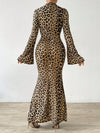 Chic & Wild: Leopard Print Bell Sleeve Maxi Dress for Effortless Elegance