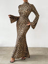 Chic & Wild: Leopard Print Bell Sleeve Maxi Dress for Effortless Elegance