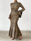 Chic & Wild: Leopard Print Bell Sleeve Maxi Dress for Effortless Elegance