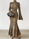 Chic & Wild: Leopard Print Bell Sleeve Maxi Dress for Effortless Elegance