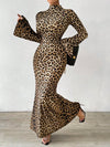 Chic & Wild: Leopard Print Bell Sleeve Maxi Dress for Effortless Elegance