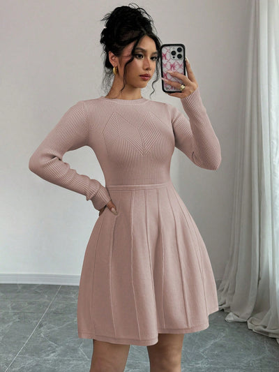 Solid Color Bodycon Sweater Dress with Flared Hem - Effortless Everyday Elegance