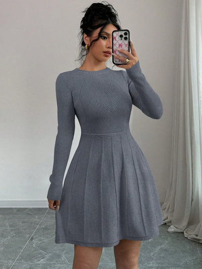 Solid Color Bodycon Sweater Dress with Flared Hem - Effortless Everyday Elegance