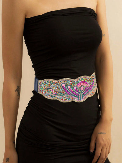 Chic Bohemian Beaded Waist Belt - All-Season PU Leather Accessory