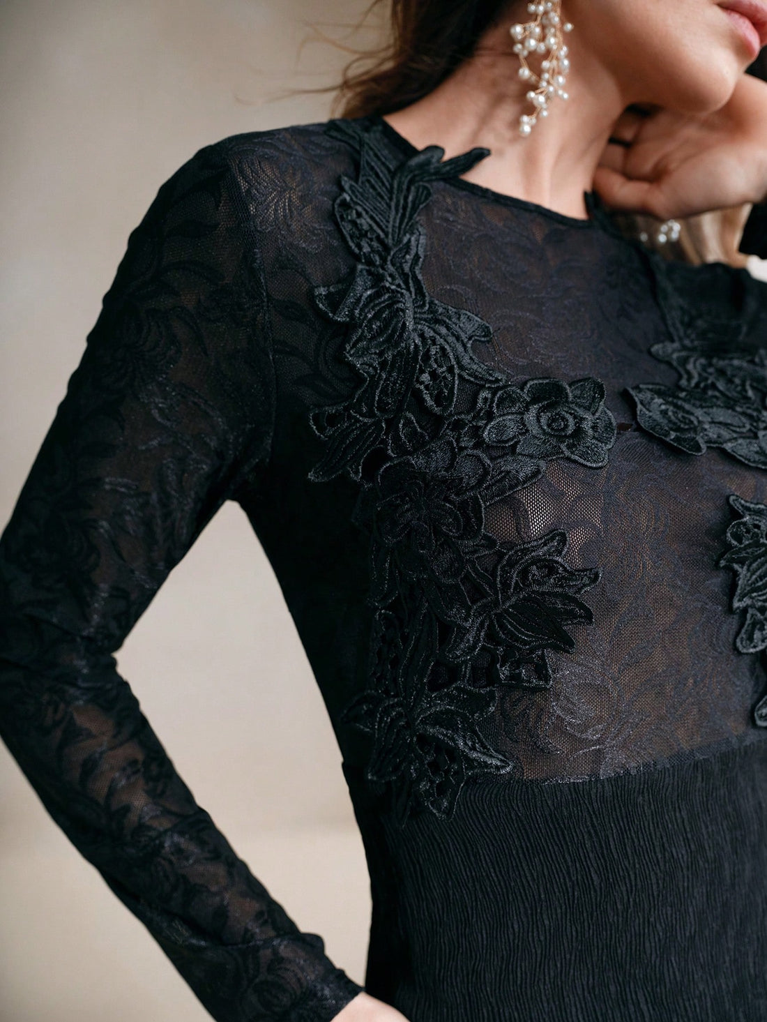 Turn heads in this mermaid tail dress with lace panel and mesh details. Guaranteed to make you the center of attention at any event.