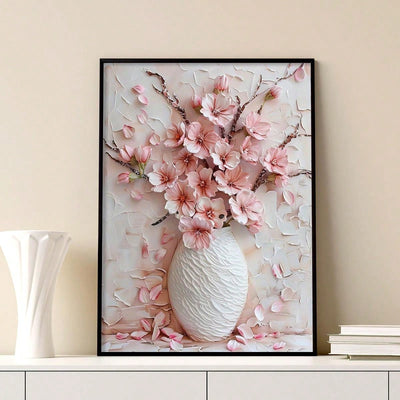 Charming Pink Floral Vase Canvas Art: Elegant Framed Wall Decor for Your Living Space