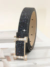 Stylish Rhinestone-Embellished PU Leather Belt with Smooth Buckle – Perfect for Any Occasion