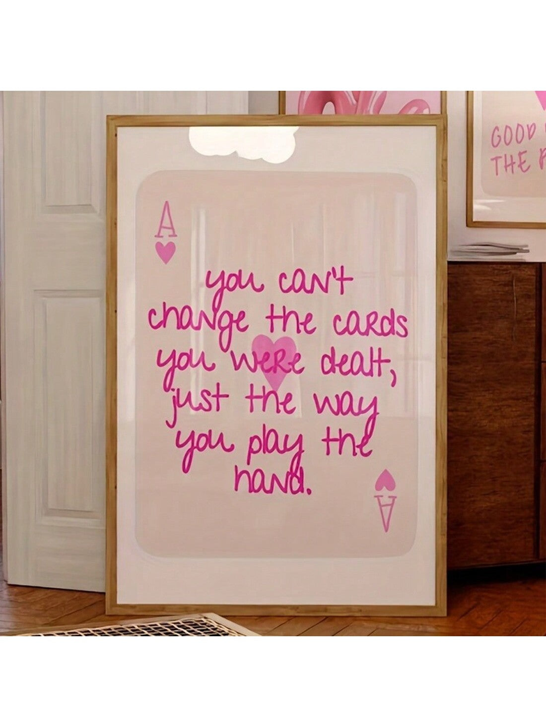 Add a chic touch to your game room or bedroom with this vintage pink canvas poster featuring an ace card design. Perfect for fans of playing cards or those looking for unique wall decor. Bring a bit of whimsy to any space with this playful and stylish piece.