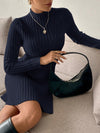 Chic Elegance: Ribbed Knit Long Sleeve Bodycon Sweater Dress