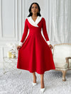 Elegant Christmas Long Sleeve Dress with Furry Trim – Perfect for Autumn & Winter Celebrations