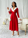 Elegant Christmas Long Sleeve Dress with Furry Trim – Perfect for Autumn & Winter Celebrations