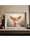 Whimsical Red-Nose Reindeer Christmas Art Poster – Festive Canvas Print for Cozy Home Decor (Unframe)