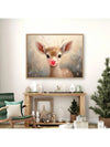 Whimsical Red-Nose Reindeer Christmas Art Poster – Festive Canvas Print for Cozy Home Decor (Unframe)