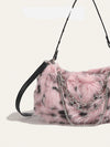 Luxury Leopard Fluffy Shoulder Bag: Elegant, Lightweight Pillow Handbag with Metal Chains