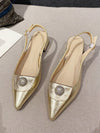 Chic Pointed-Toe Slip-On Mules with Rhinestone Buckle – Perfect for Work and Parties!