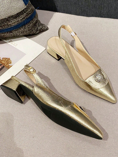 Chic Pointed-Toe Slip-On Mules with Rhinestone Buckle – Perfect for Work and Parties!