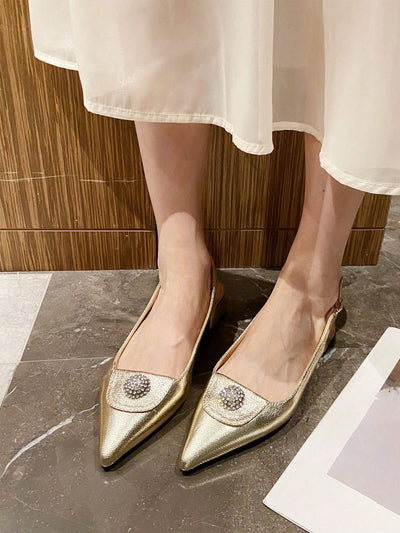 Chic Pointed-Toe Slip-On Mules with Rhinestone Buckle – Perfect for Work and Parties!