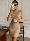 Chic Elegance: Ribbed Knit Long Sleeve Bodycon Sweater Dress