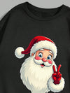 Comfort Meets Style: Santa Claus Print Black Drop Shoulder Crew Neck Sweatshirt